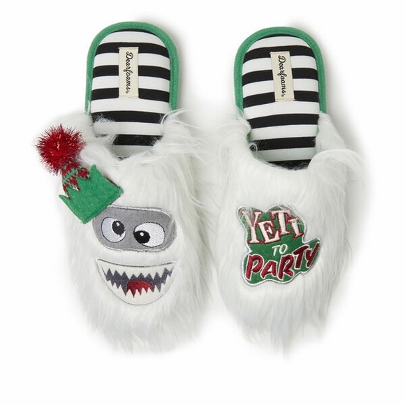 NEW Dearfoams “Yeti To Party” Ugly Christmas Sweater Slipper Mens 5-6 Womens 7-8 - Picture 5 of 5